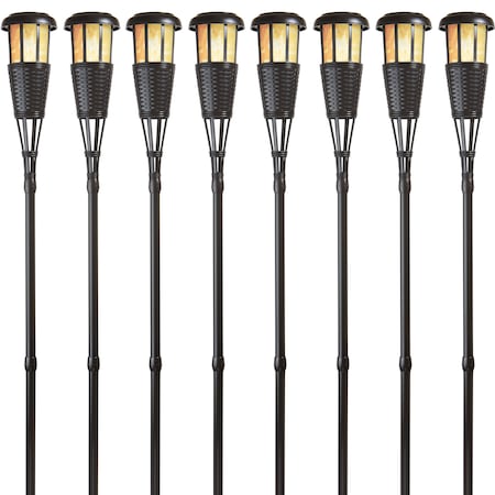 Newhouse Lighting Solar LED Island Torches w/Flickering Flame, Dusk to Dawn, Black, PK 8 FLTORCH8-B